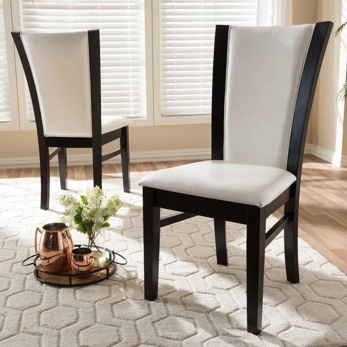 Adley Modern and Contemporary Dark Brown Finished White Faux Leather Dining Chair (Set of 2)