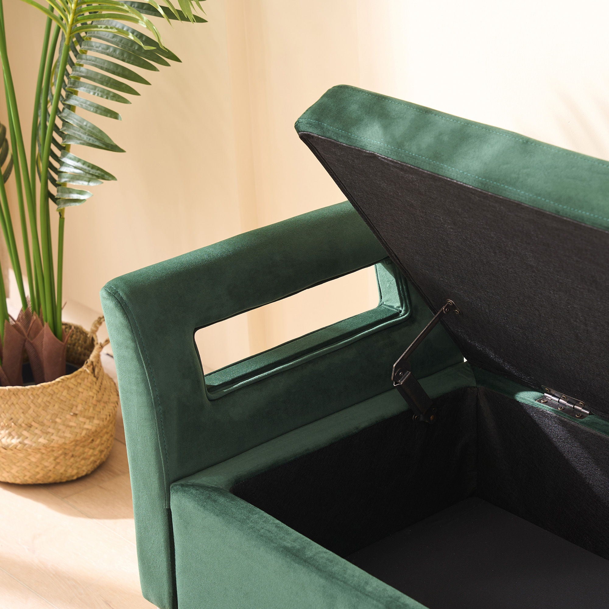 Wide Storage Soft Ottoman Bench With Armrests