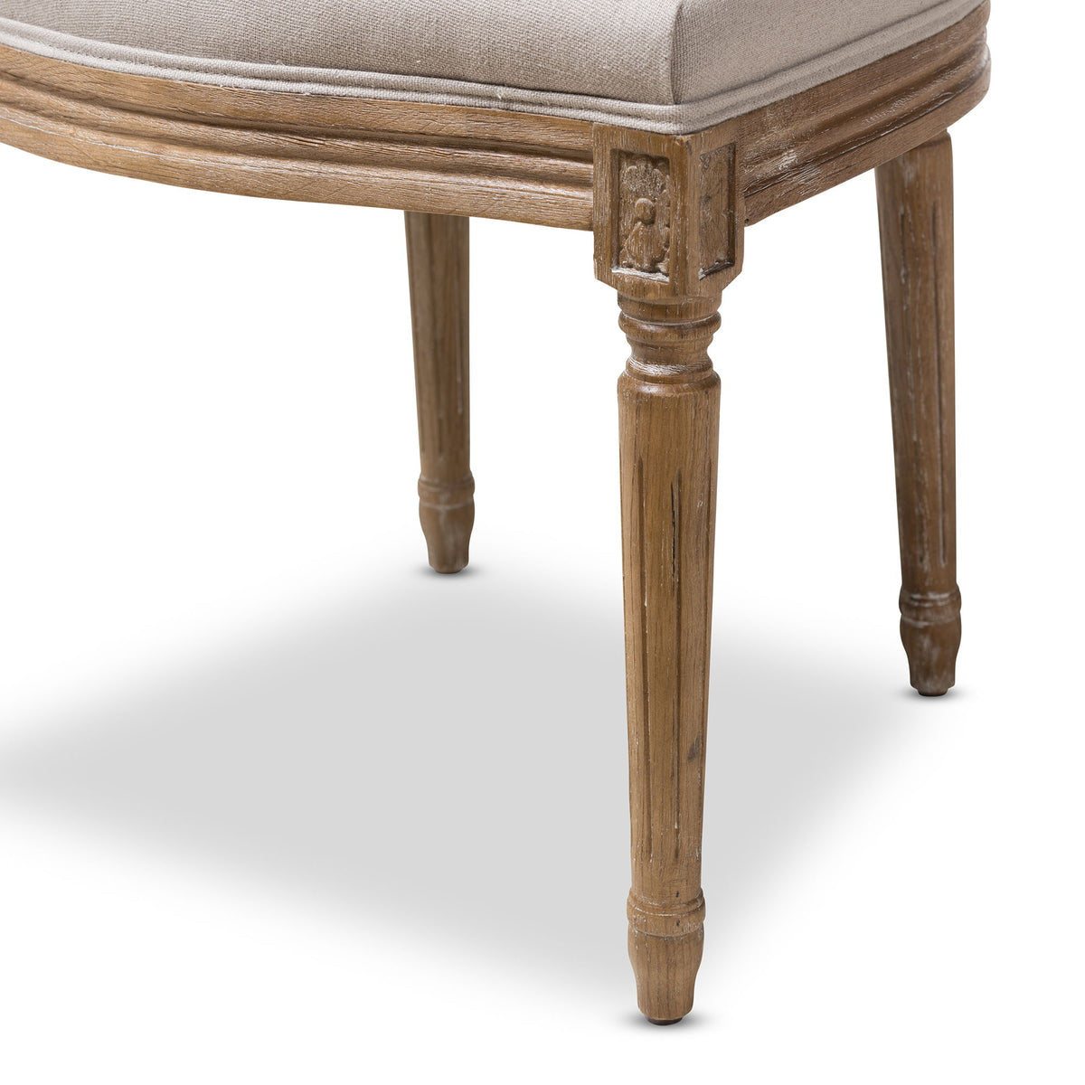 Adelia French Vintage Cottage Weathered Oak Finish Wood and Beige Fabric Upholstered Dining Side Chair with Round Cane Back