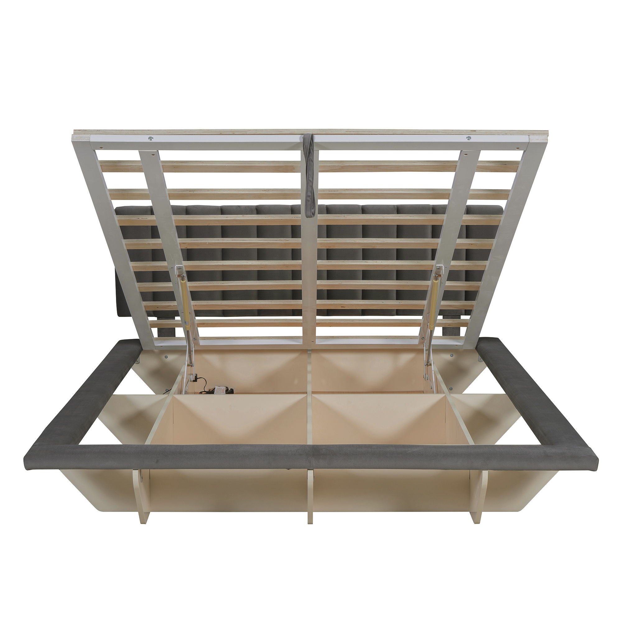 Upholstered Floating Hydrualic Platform Bed With LED Light And USB Port