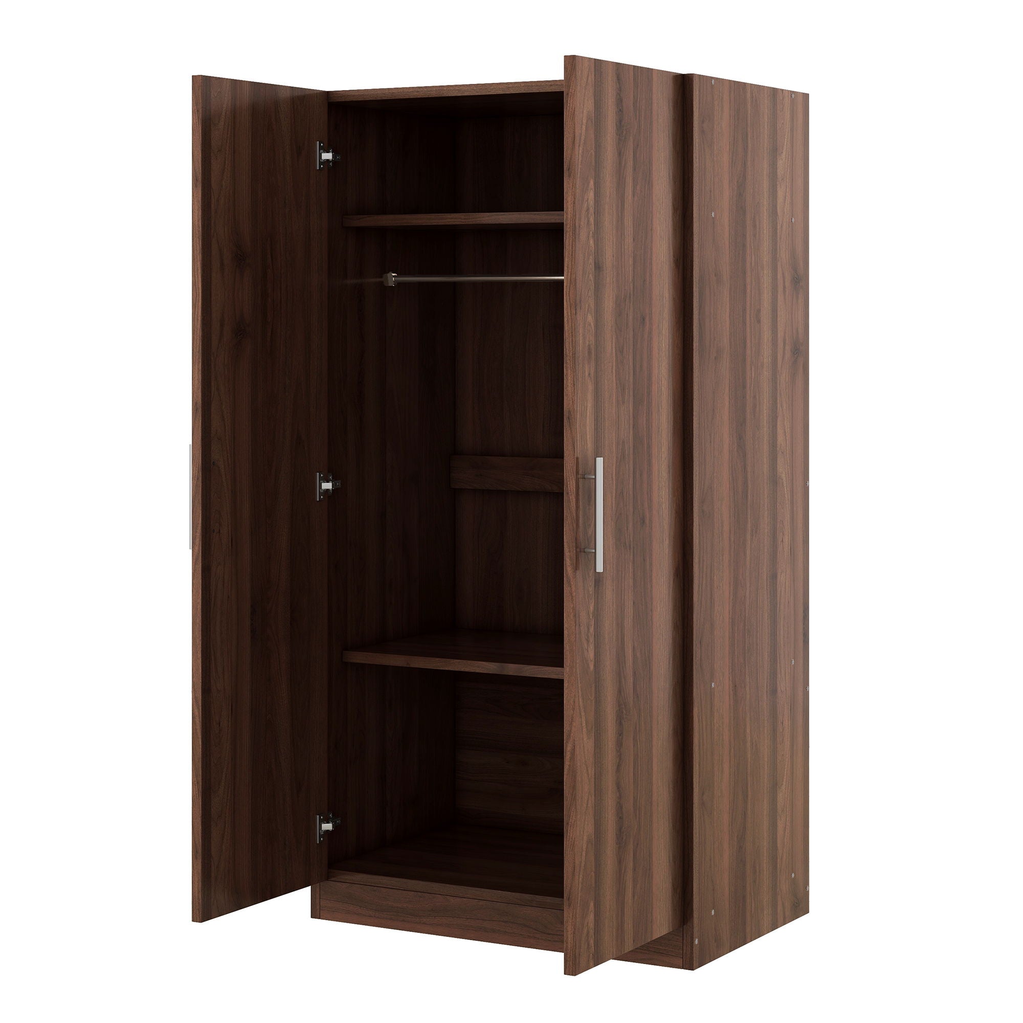 2 Door Wooden Wardrobe Armoire With 3 Storage Shelves - Brown