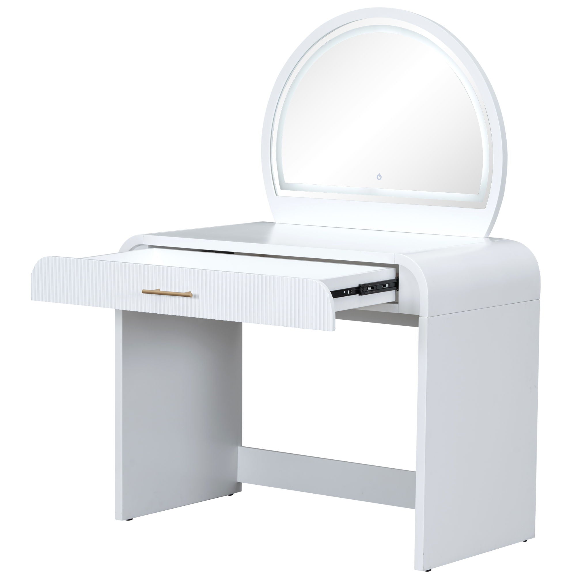 Makeup Vanity Table With Mirror Touch Screen Lighted Mirror, Dressing Table With Drawer For Bedroom - White