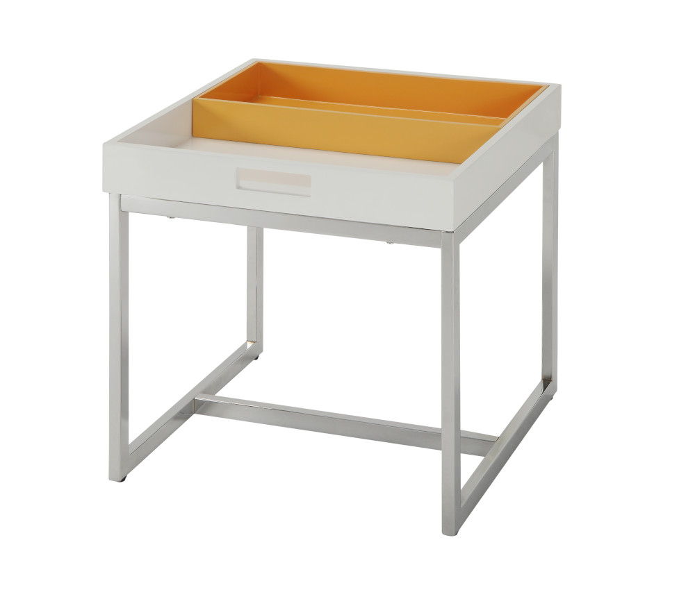 ACME Maisie - End Table - 22" - White - White & Chrome | Meri Furniture
