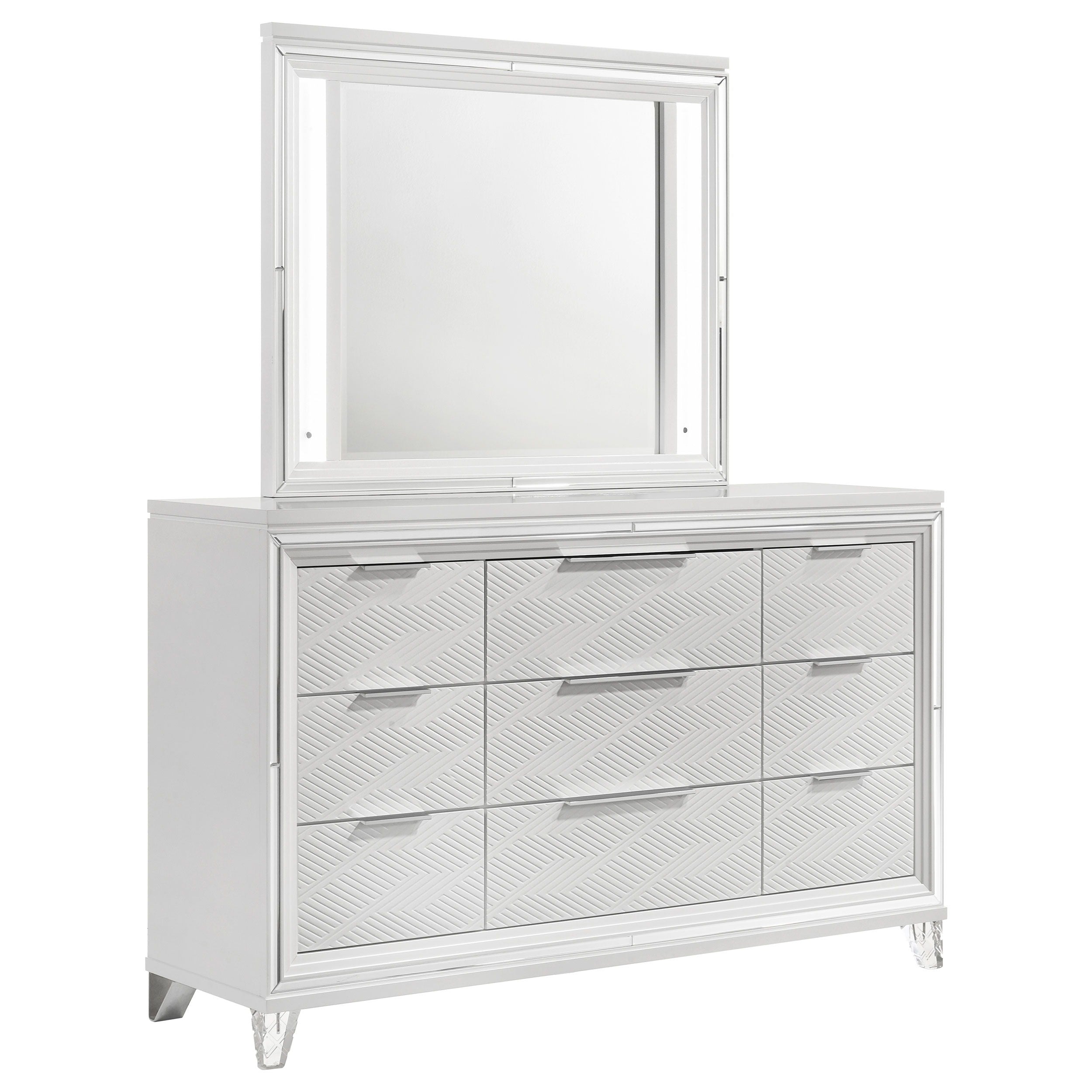 Coaster Fine Furniture Marmore - 9-Drawer Dresser And LED Mirror - White | Meri Furniture