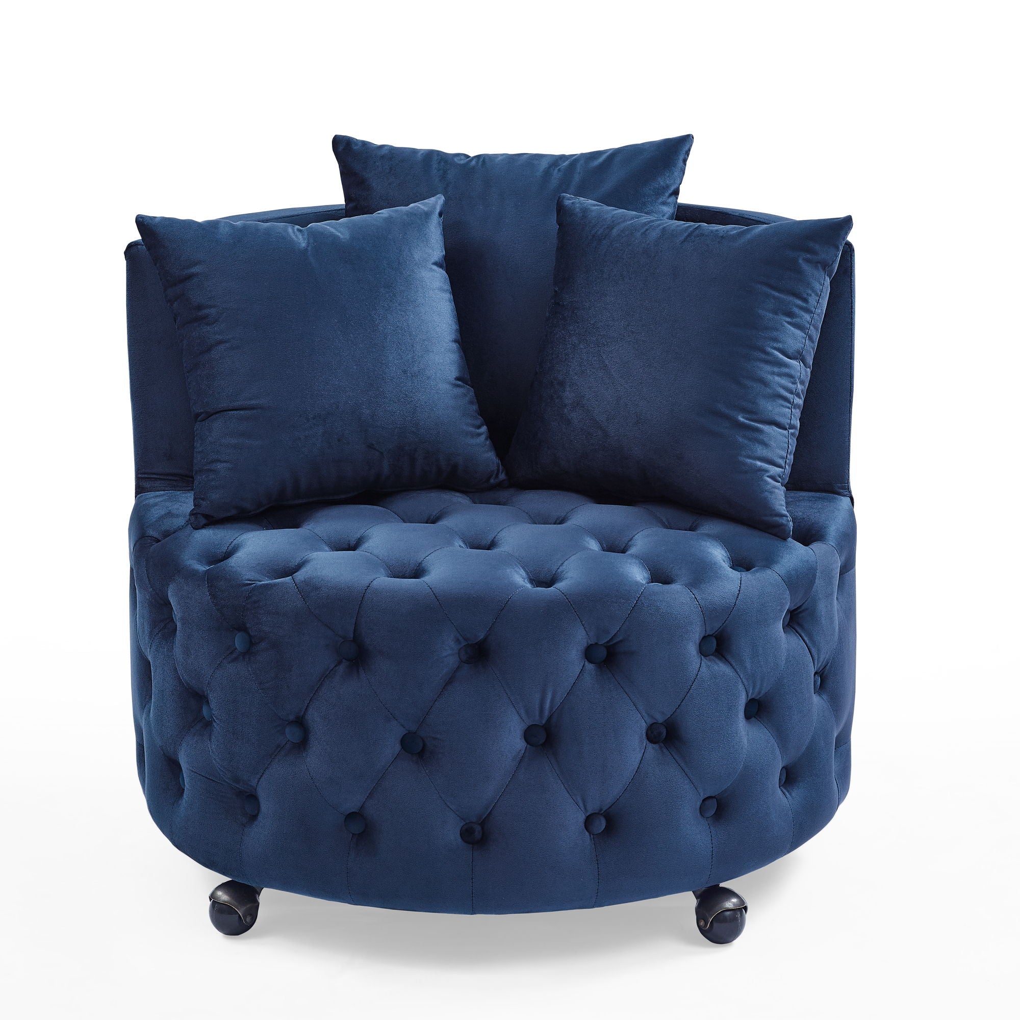 Modern Upholstered Swivel Chair With Button Tufted Design And Movable Wheels