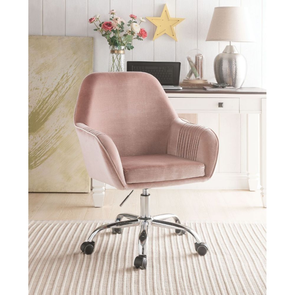 ACME Eimer - Office Chair - Peach Velvet & Chrome | Meri Furniture