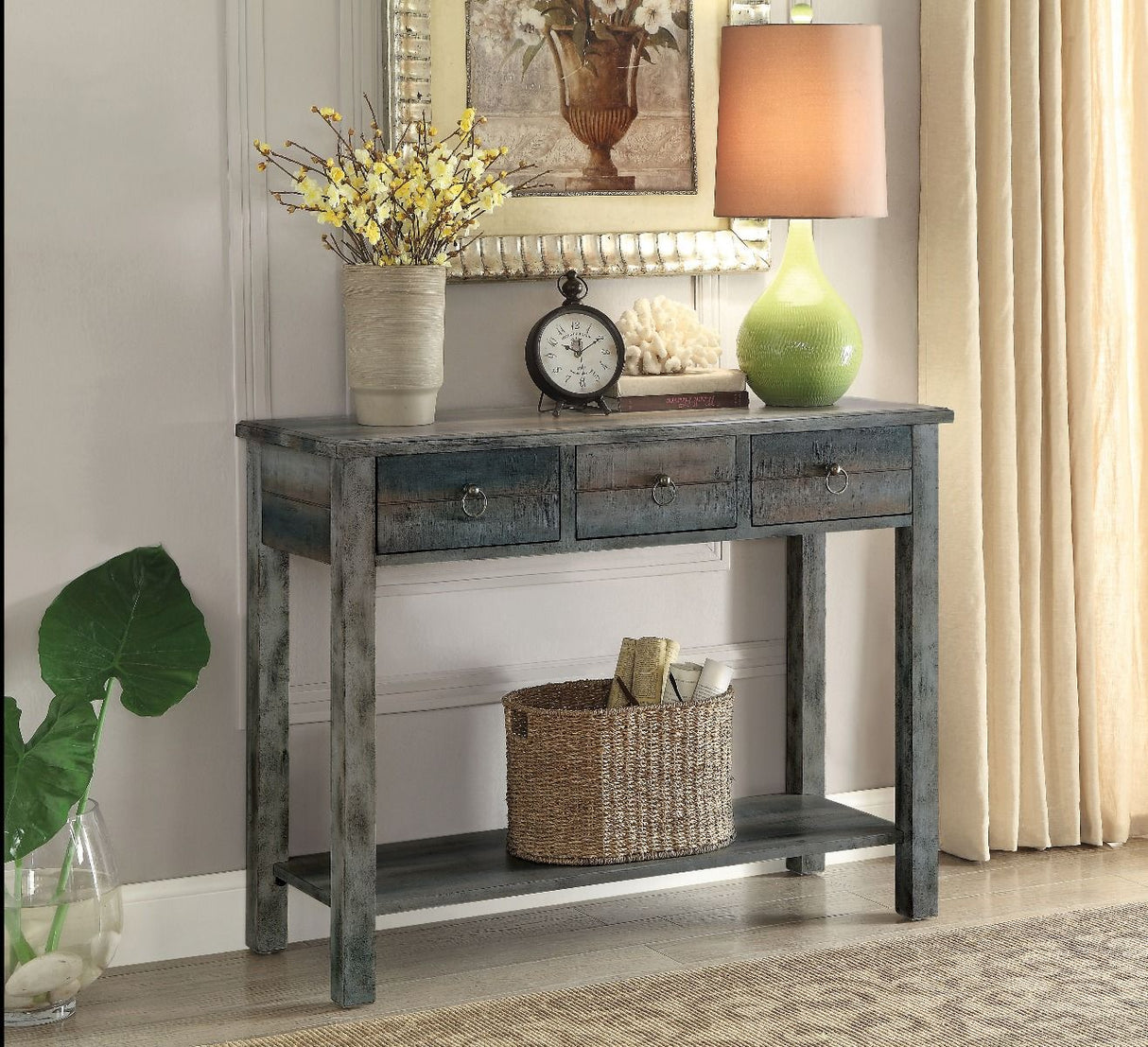 Glancio - Accent Table - Antique White & Teal