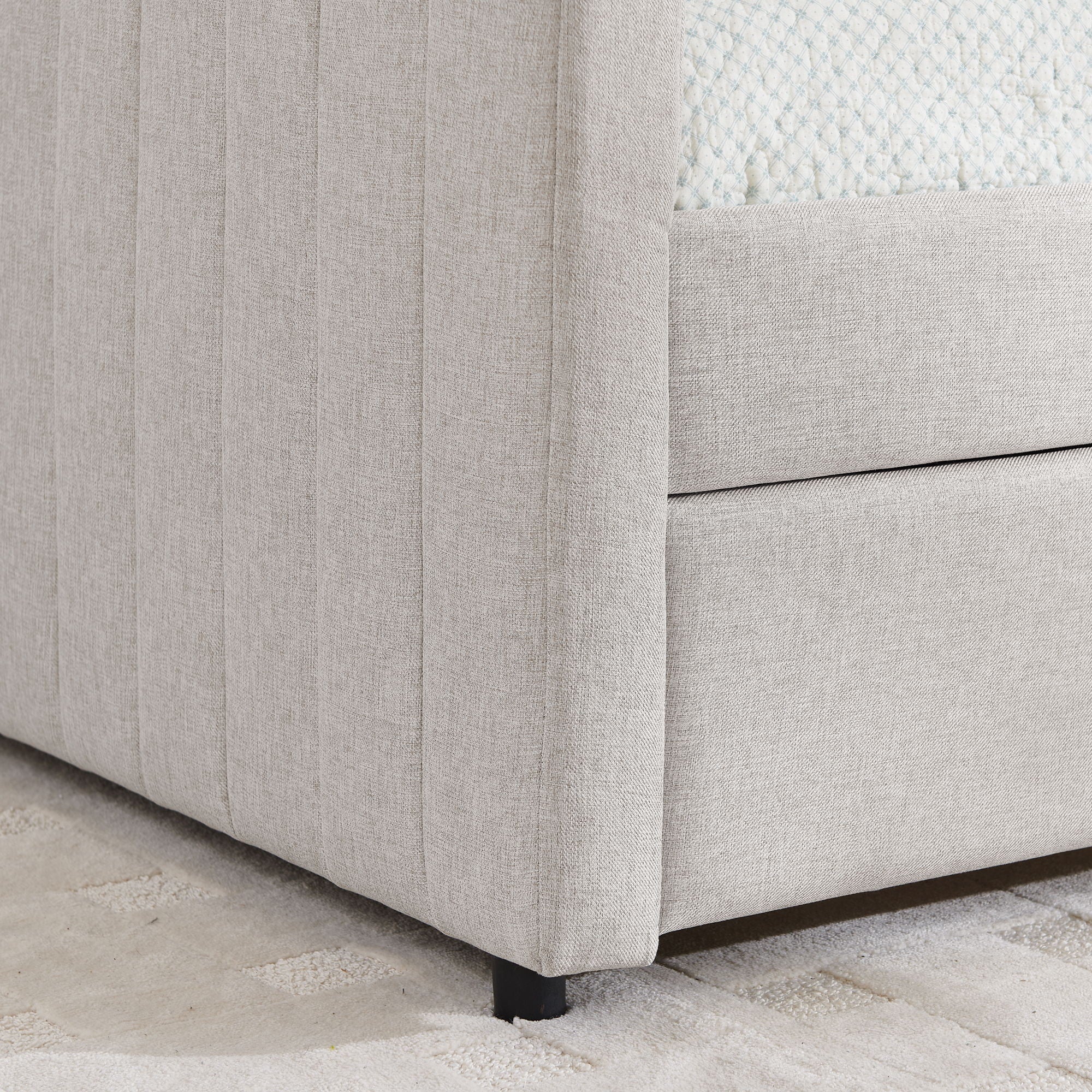 Upholstered Daybed With Trundle With Vertical Stripes