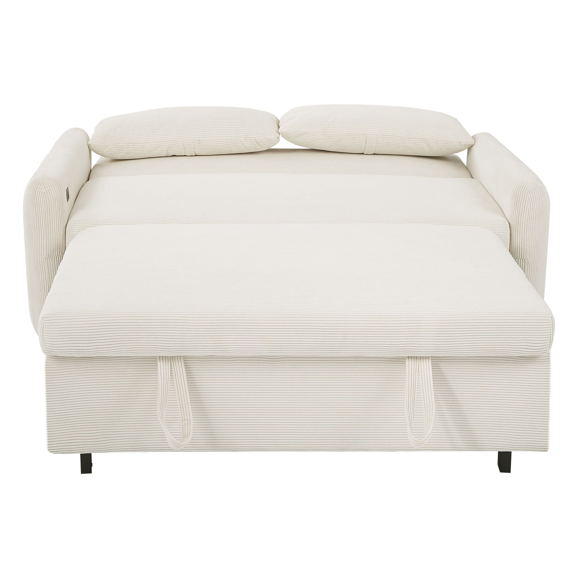 Pull-Out 2 Seat Modern Sleeper Sofa With 2 Throw Pillows And USB Ports