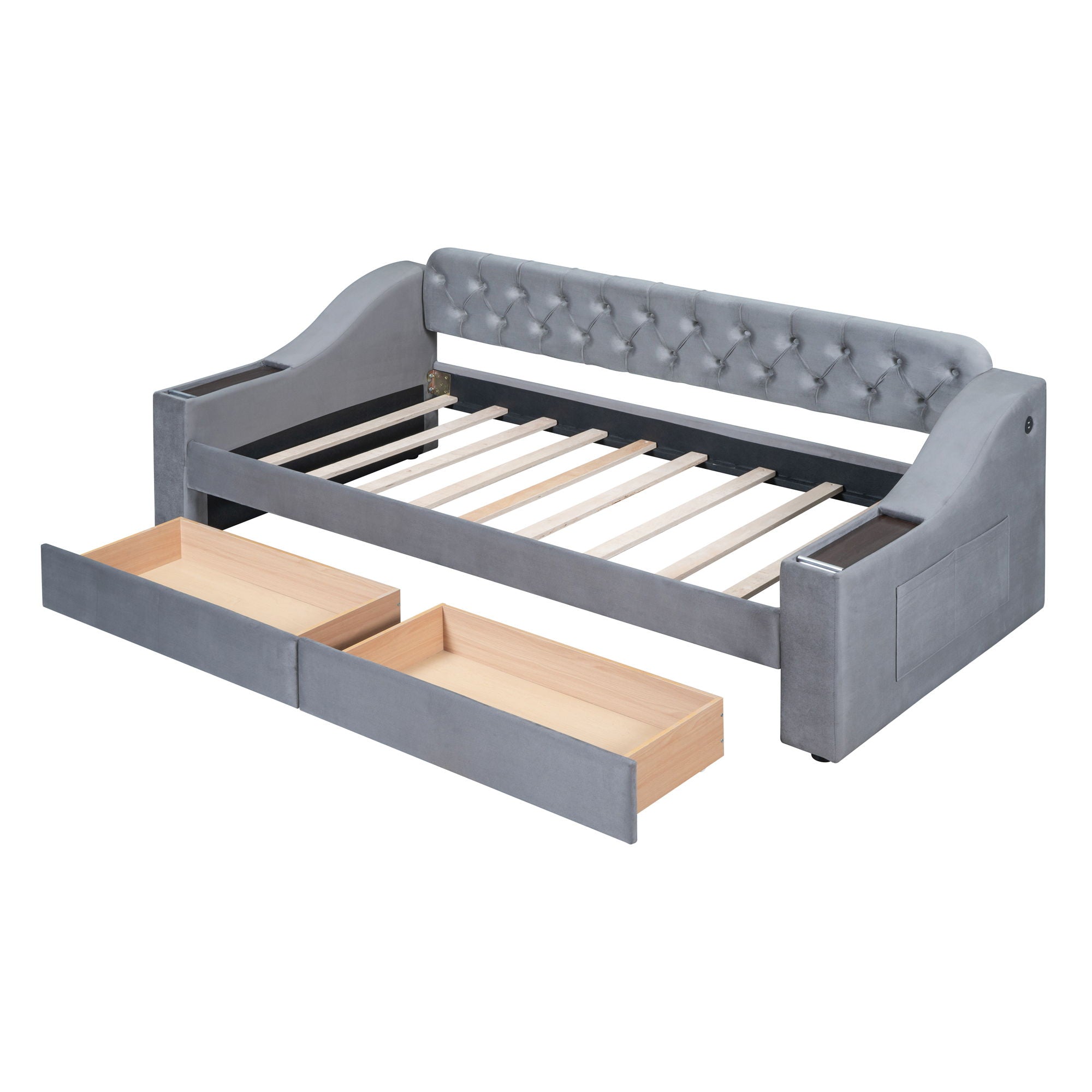 Upholstered Daybed With Storage Armrests And USB Port