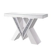 Noralie - Console Table, "V" Shape Pedestal - Mirrored & Faux Diamonds