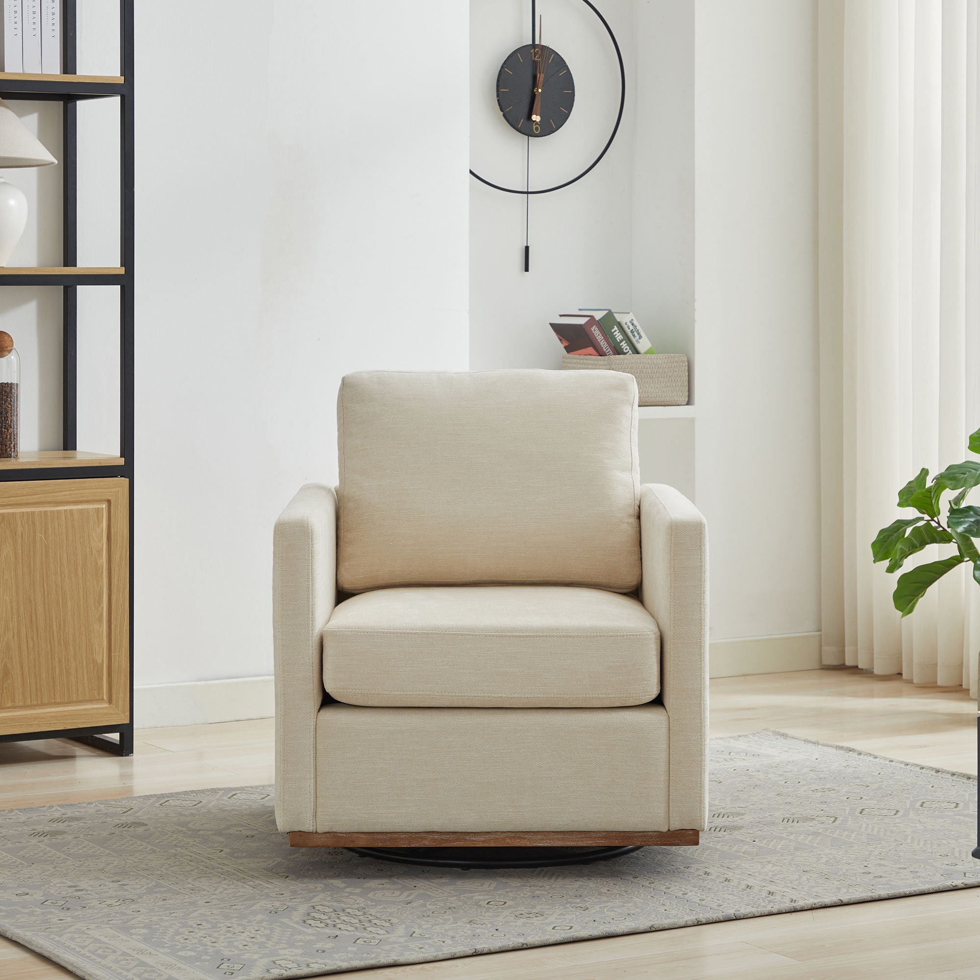Modern Square Upholstered Swivel Accent Chair With Metal Base