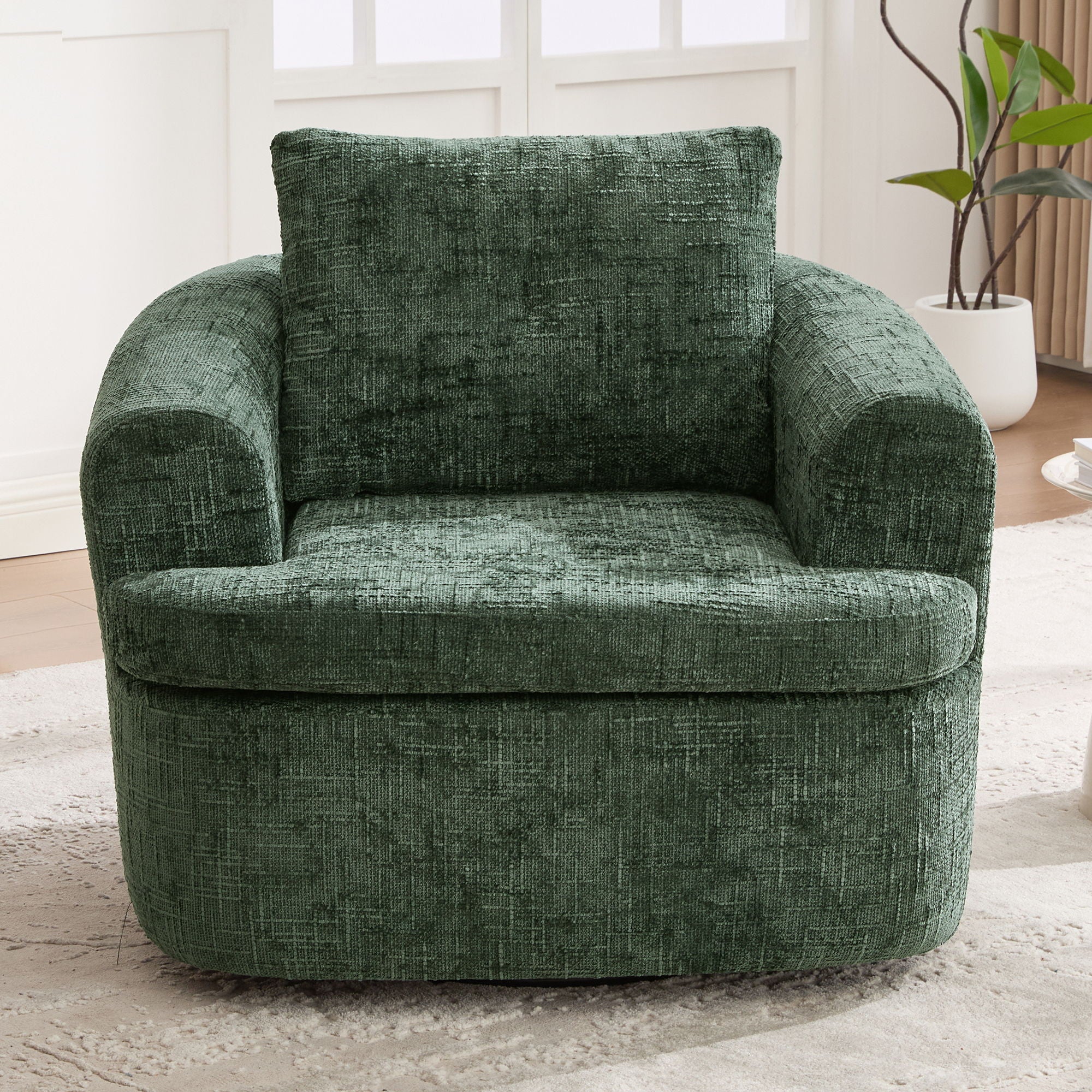 Modern Swivel Barrel Chair With Dual-Layer Cushion
