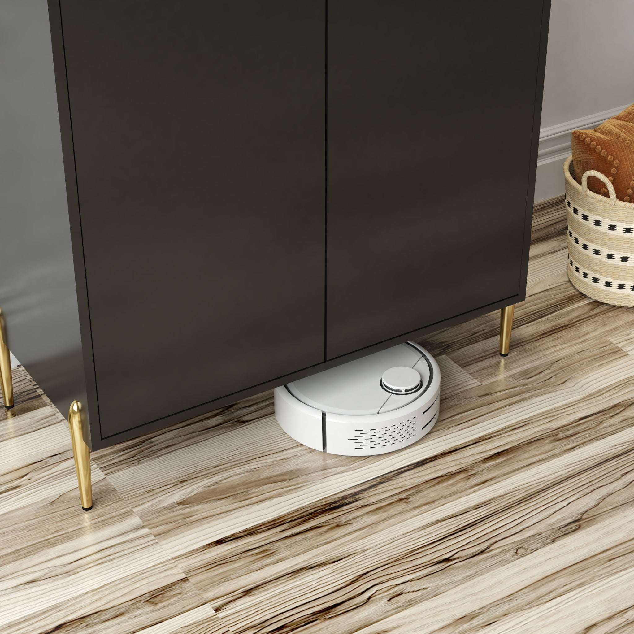 Wine Bar Cabinet With Adjustable Shelf, 2 Door Sideboard With Soft-Closing Hinges And Feet