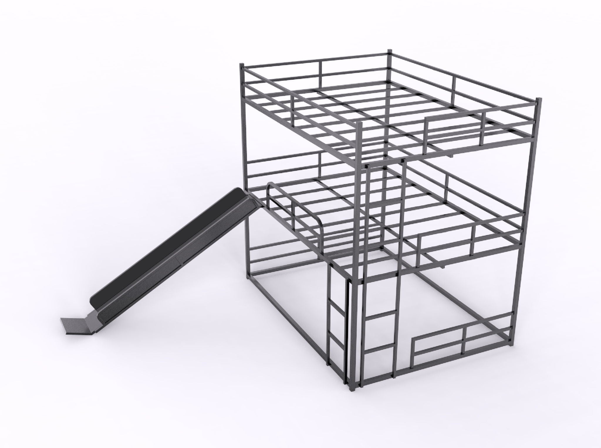 Twin Size House Loft Bed With Slide And Ladder - Black