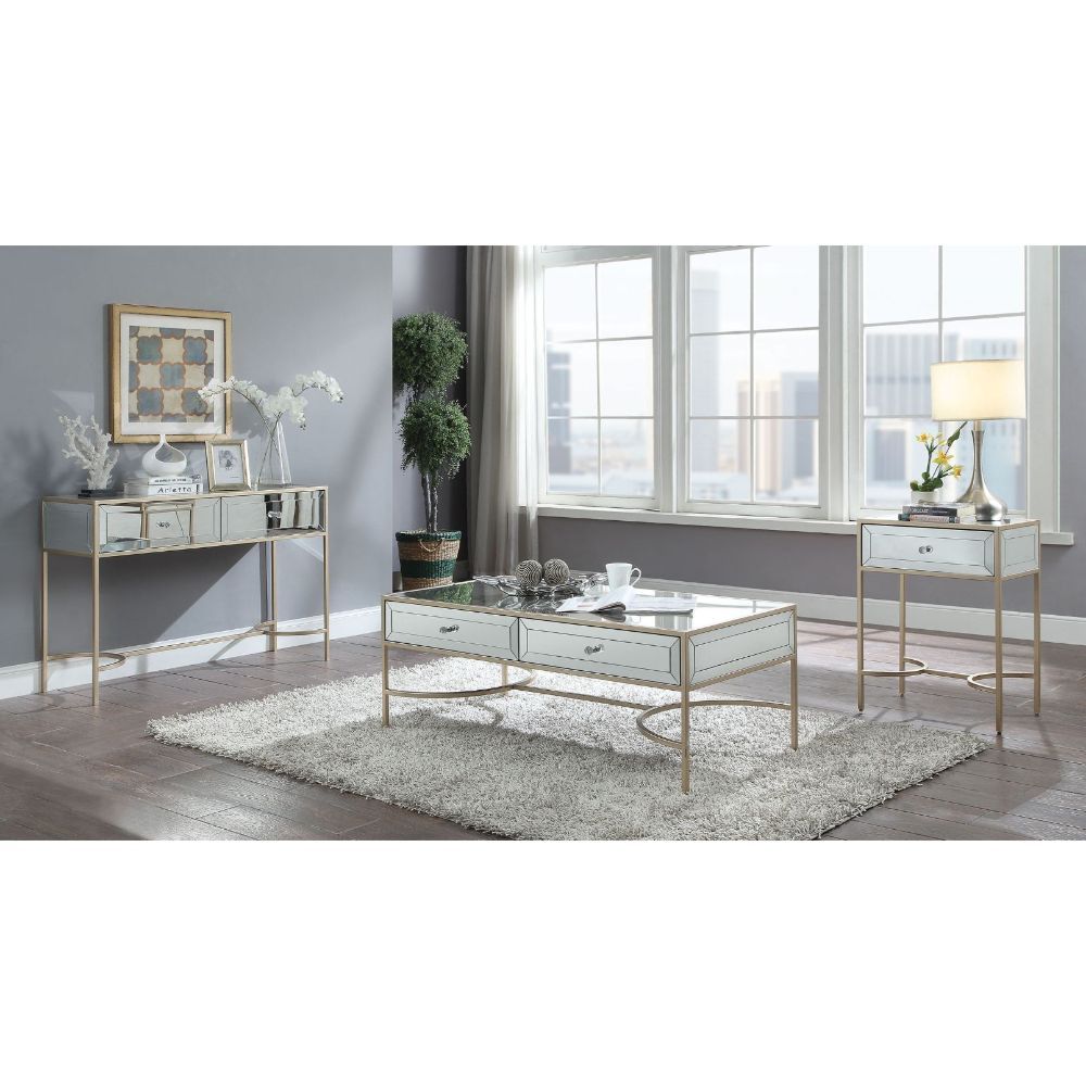 ACME Wisteria - Coffee Table - Mirrored & Rose Gold | Meri Furniture