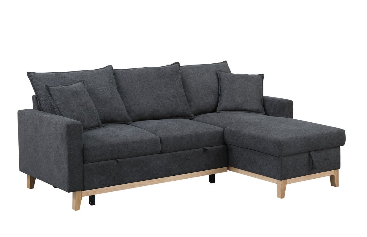 Colton 84.25"W Dark Gray Woven Reversible Sleeper Sectional Sofa with Storage Chaise