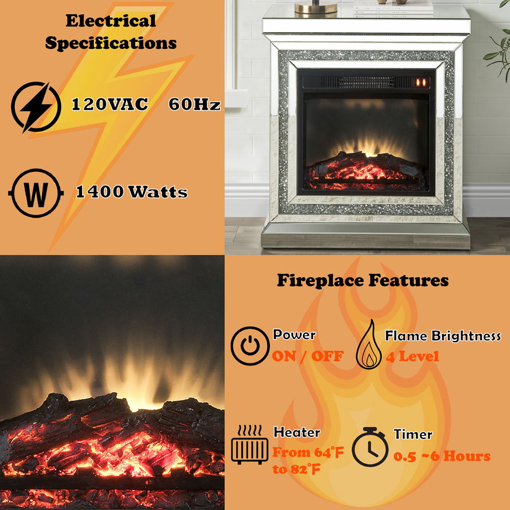 Noralie - 28" Fireplace - Mirrored & Faux Diamonds