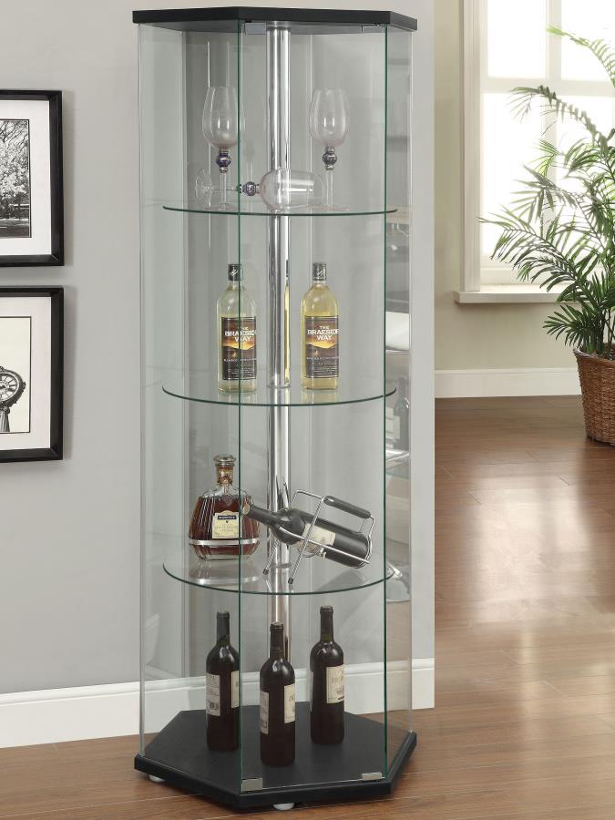 Coaster Fine Furniture Zahavah - 4-Shelf Hexagonal Clear Glass Curio Cabinet | Meri Furniture