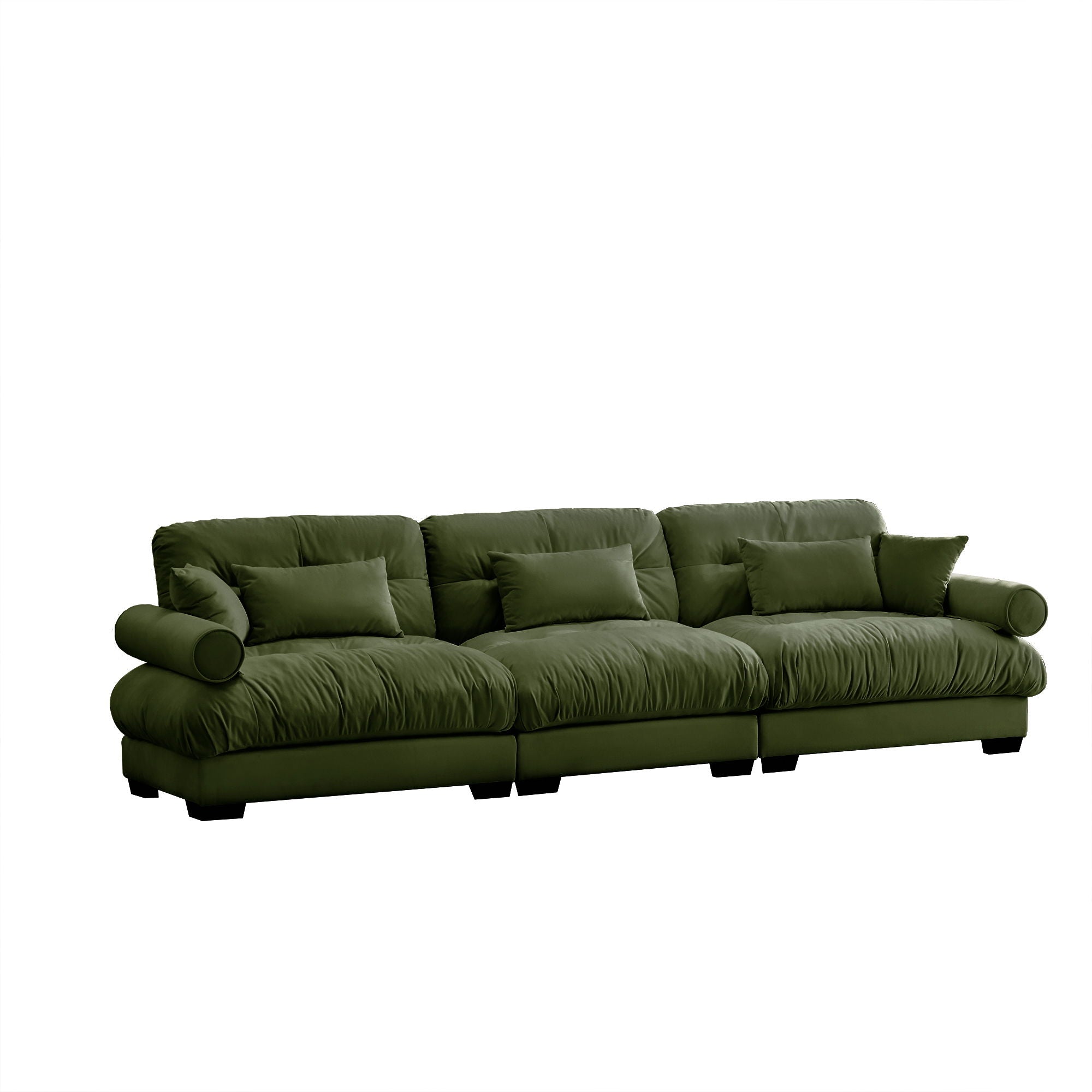 Modern Velvet Sofa With Bolstered Armrests And Pillows