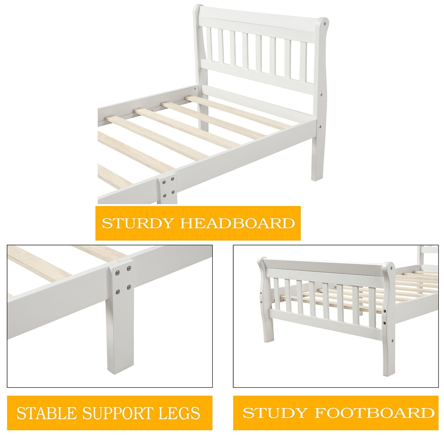 Platform Bed, Mattress Foundation Sleigh Bed With Headboard, Footboard, Slat Support