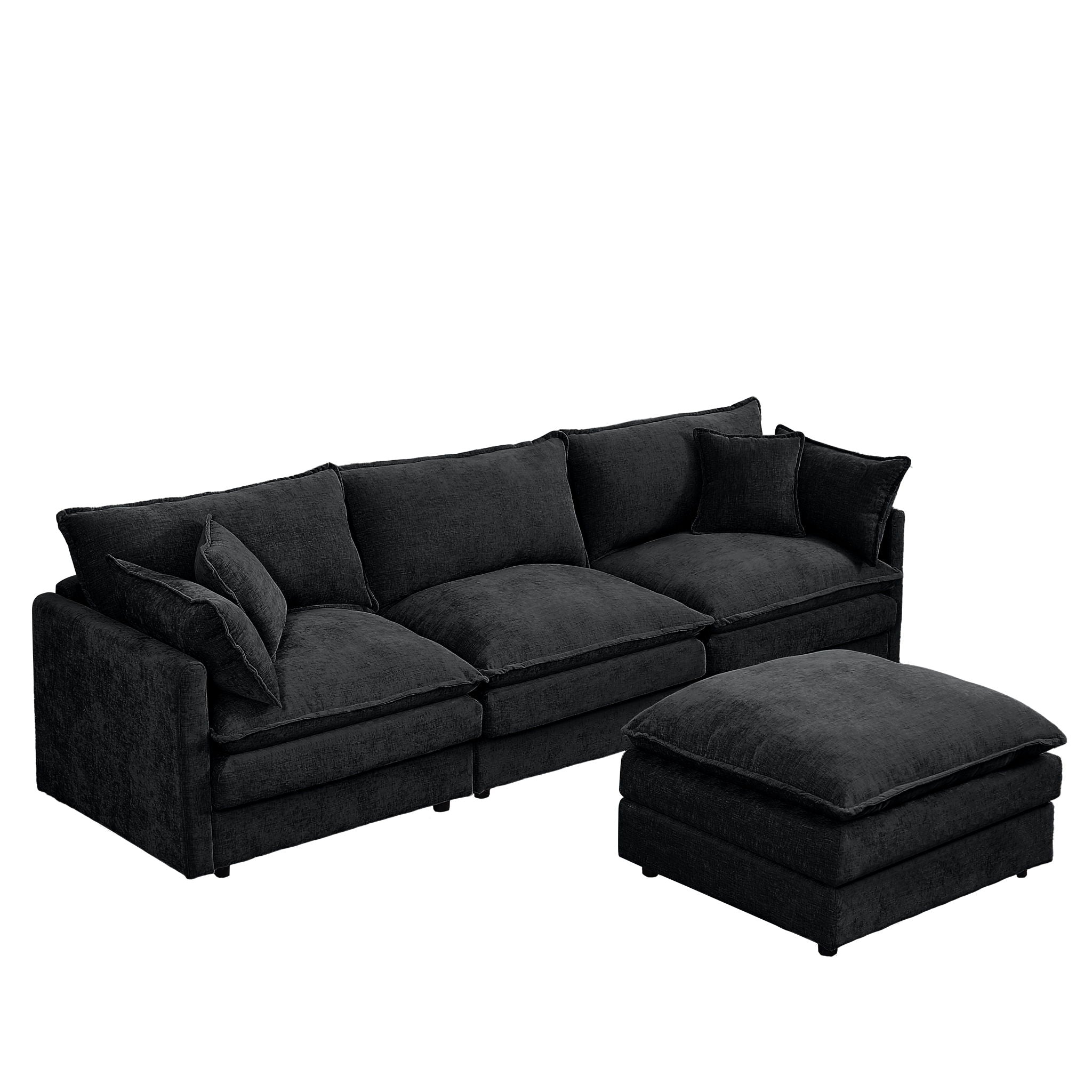 L Shaped Modular Sectional Sofa With Movable Ottoman, 3 Seater Comfortable Seating