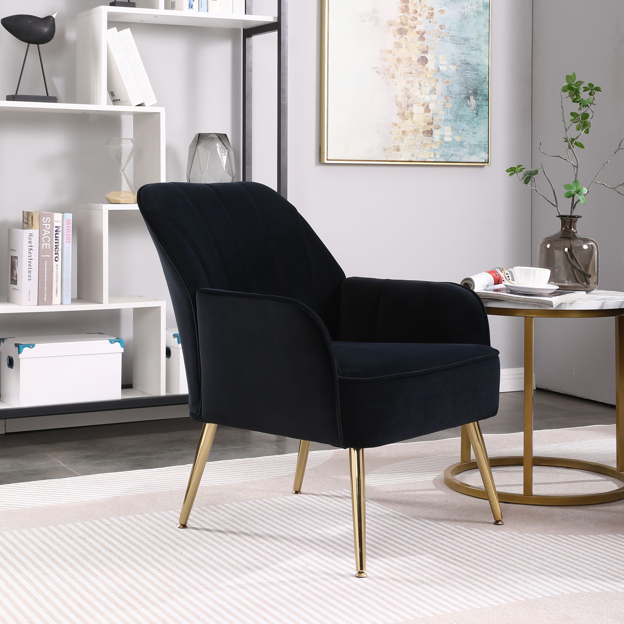 Modern Mid-Century Chair Tufted Sherpa Armchair For Living Room Bedroom Office
