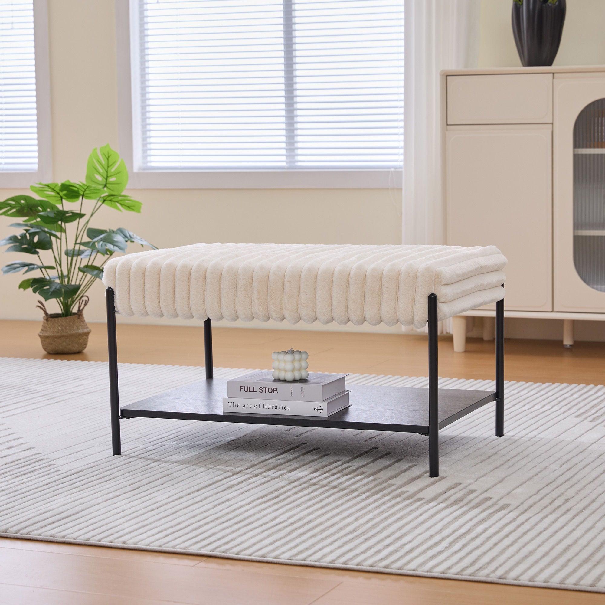 Upholstered Ottoman Coffee Table Foot Rest With Open Storage