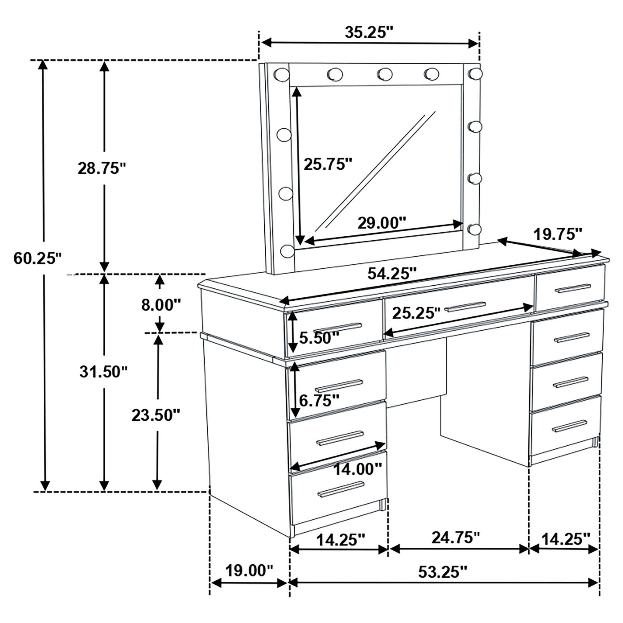 Felicity 9-drawer Vanity Table Lighted Mirror Glossy White