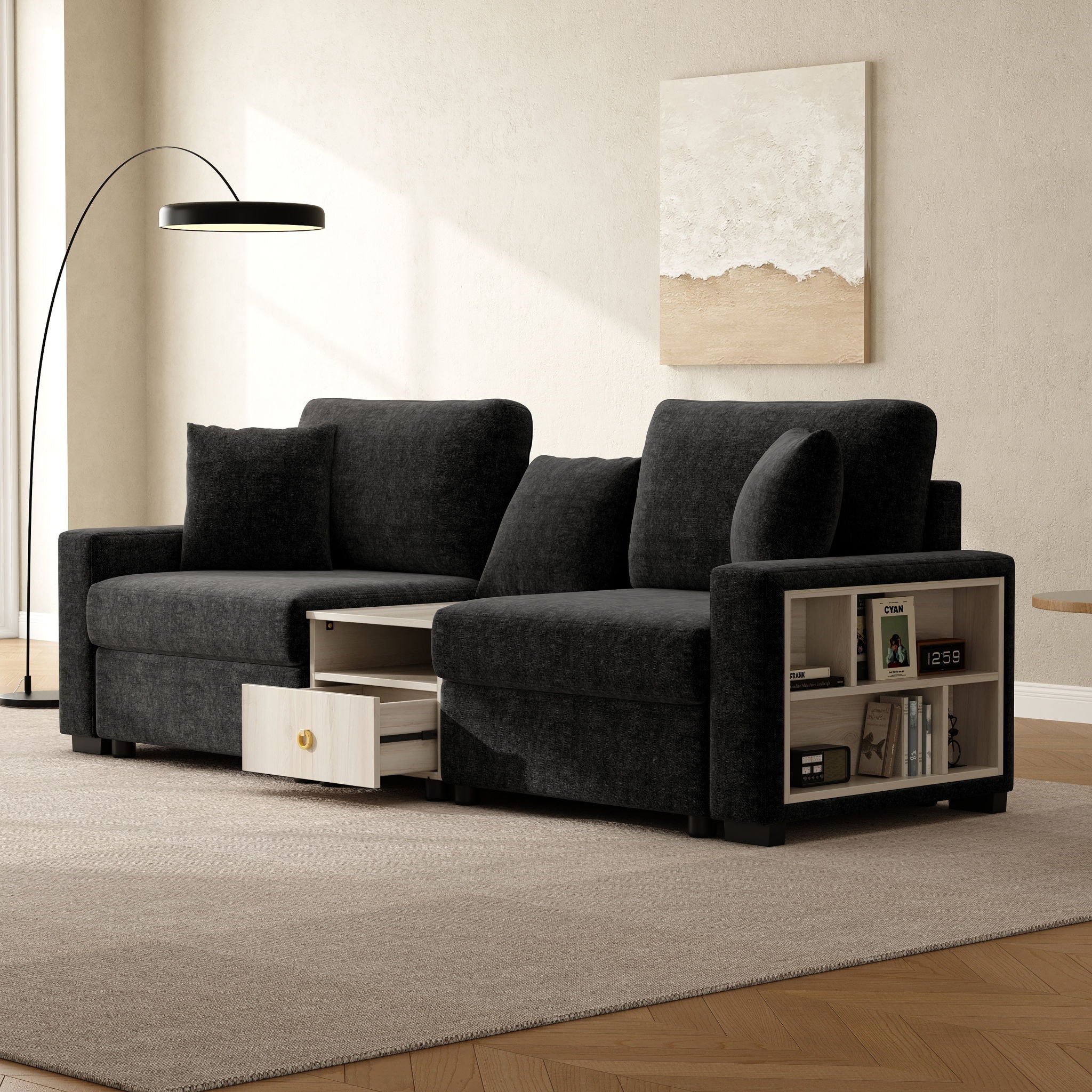 Modular Sofa Couch With Storage Armrest And Center Console