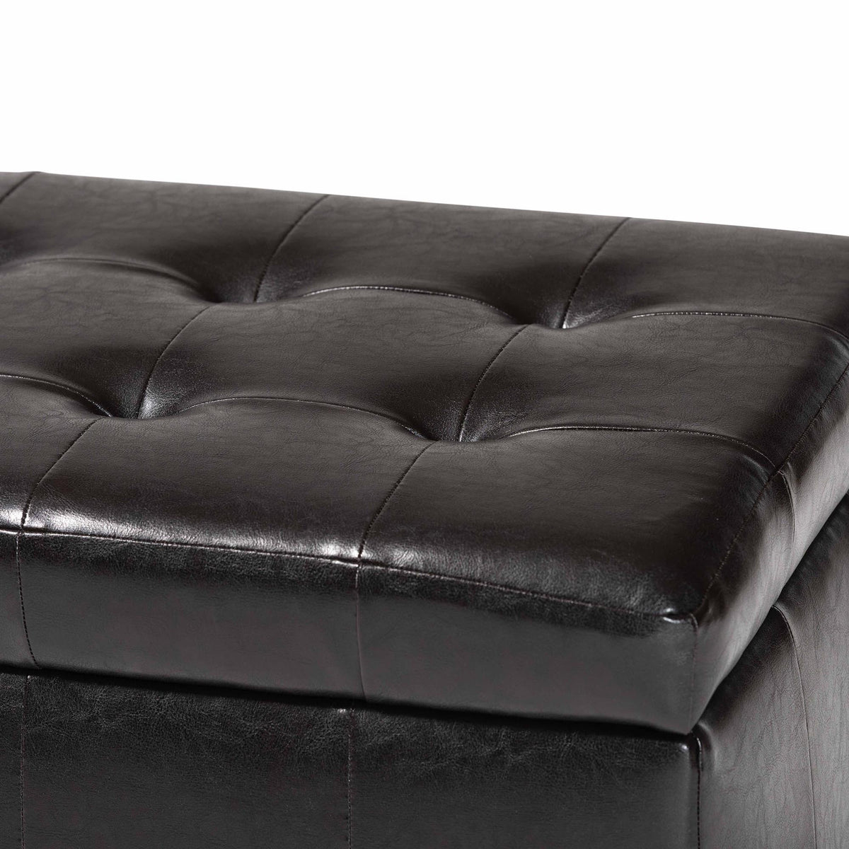 Dark Brown Faux Storage Bench Ottoman with Dimples