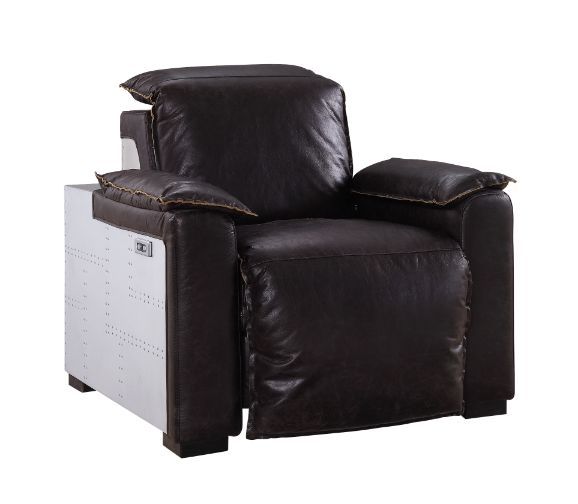 ACME Nernoss - Recliner - Dark Grain Brown Leather & Aluminum | Meri Furniture