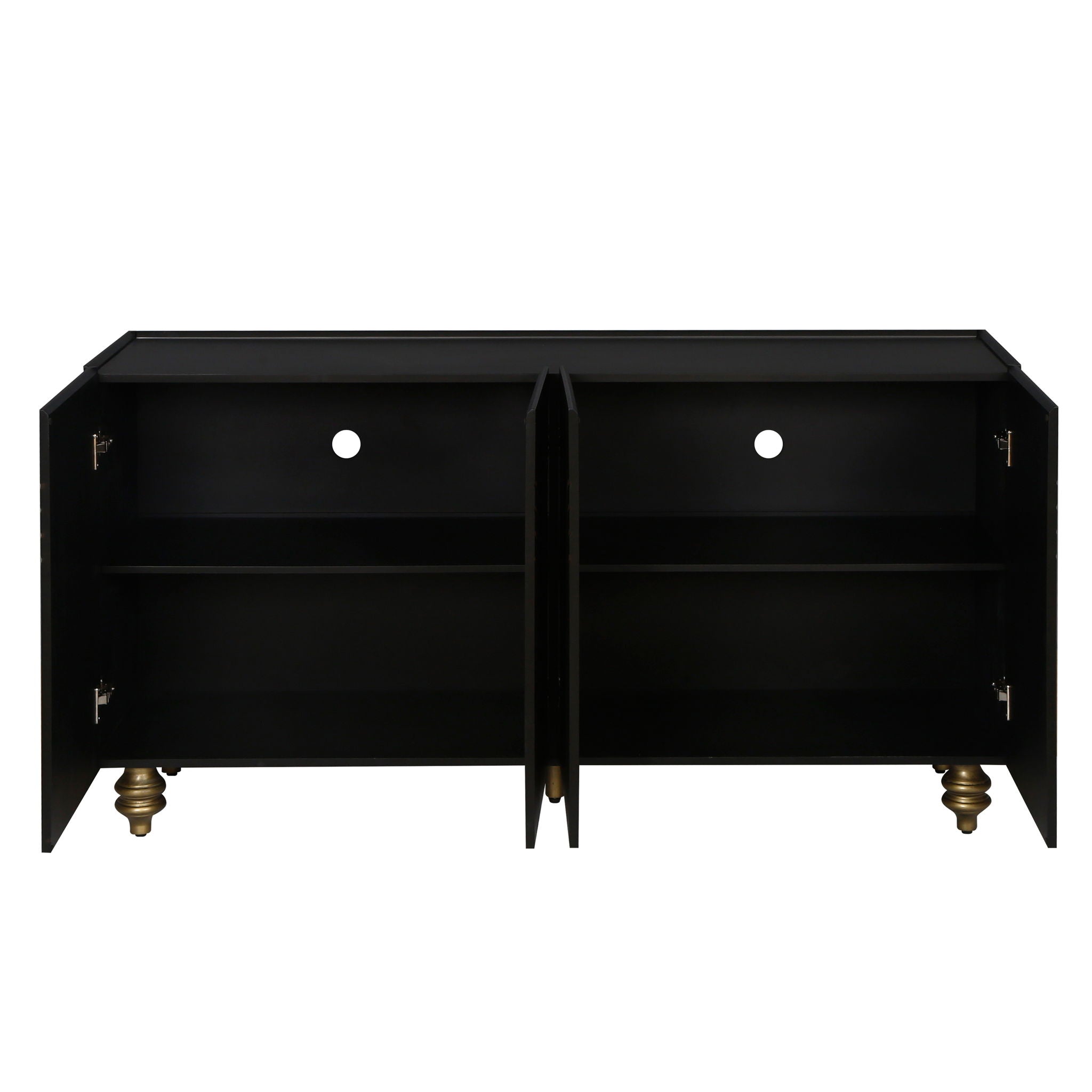 Modern Fluted Sideboard Buffet With Storage, Curve Element, 4 Doors With Adjustable Shelves