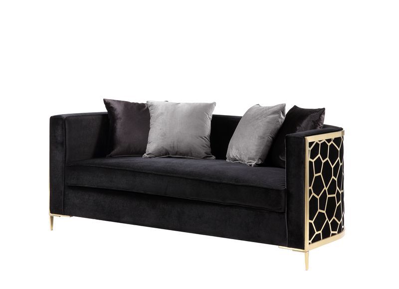 ACME Fergal - Loveseat - Black Velvet & Gold Finish | Meri Furniture