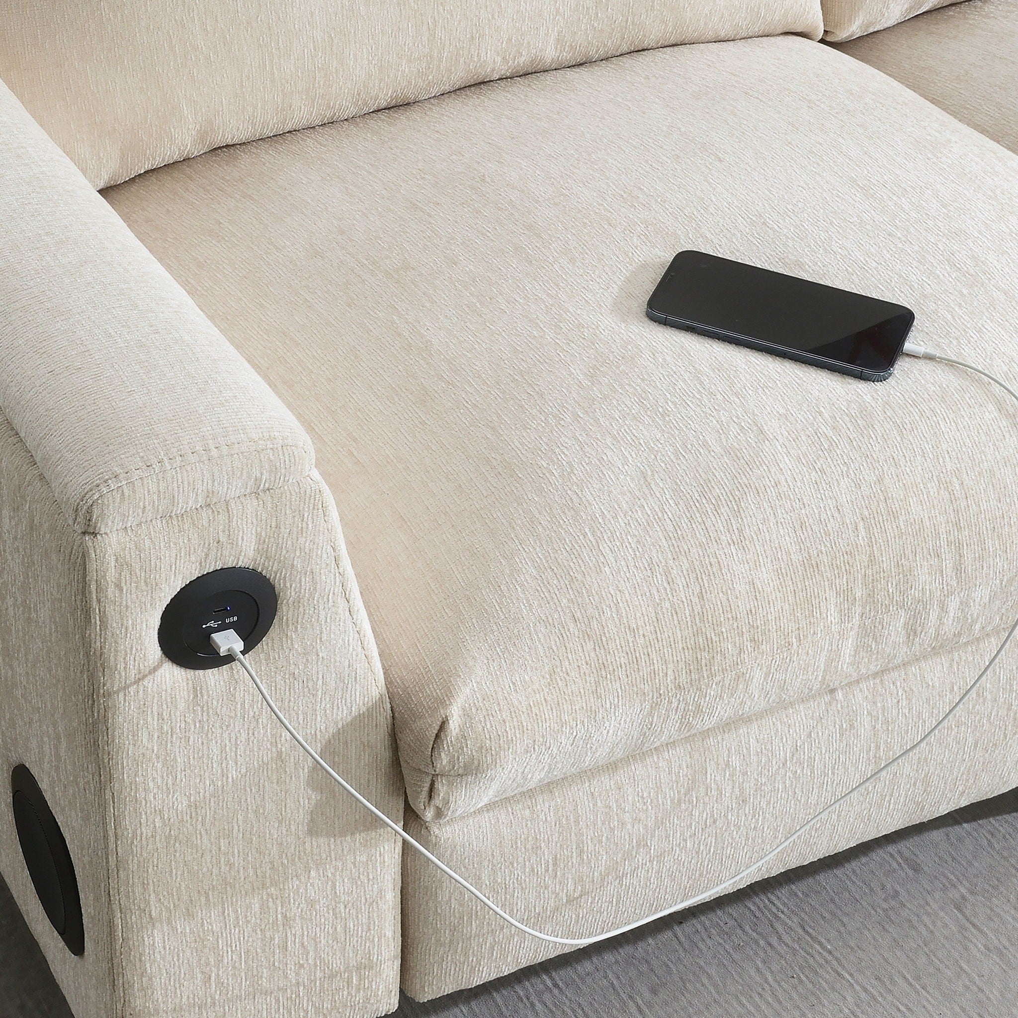 Sectional With Bluetooth Speaker Comfy Cloud Couch Set With Drop Down Table Cup Holders, USB Charger Storage Armrest Wide Seat Sofa