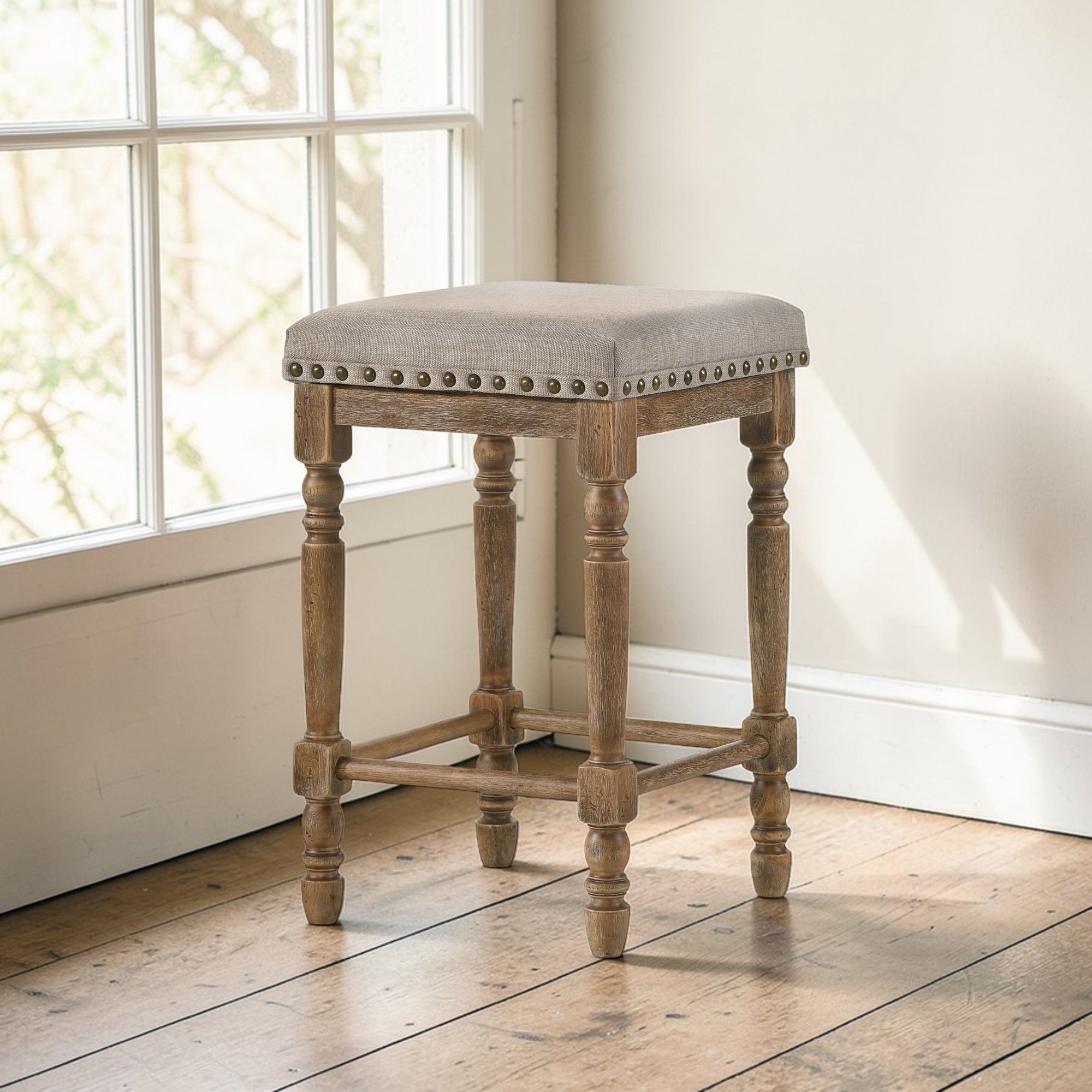 Farsiris - Weathered Counter Height Stool (Set 2) - Beige