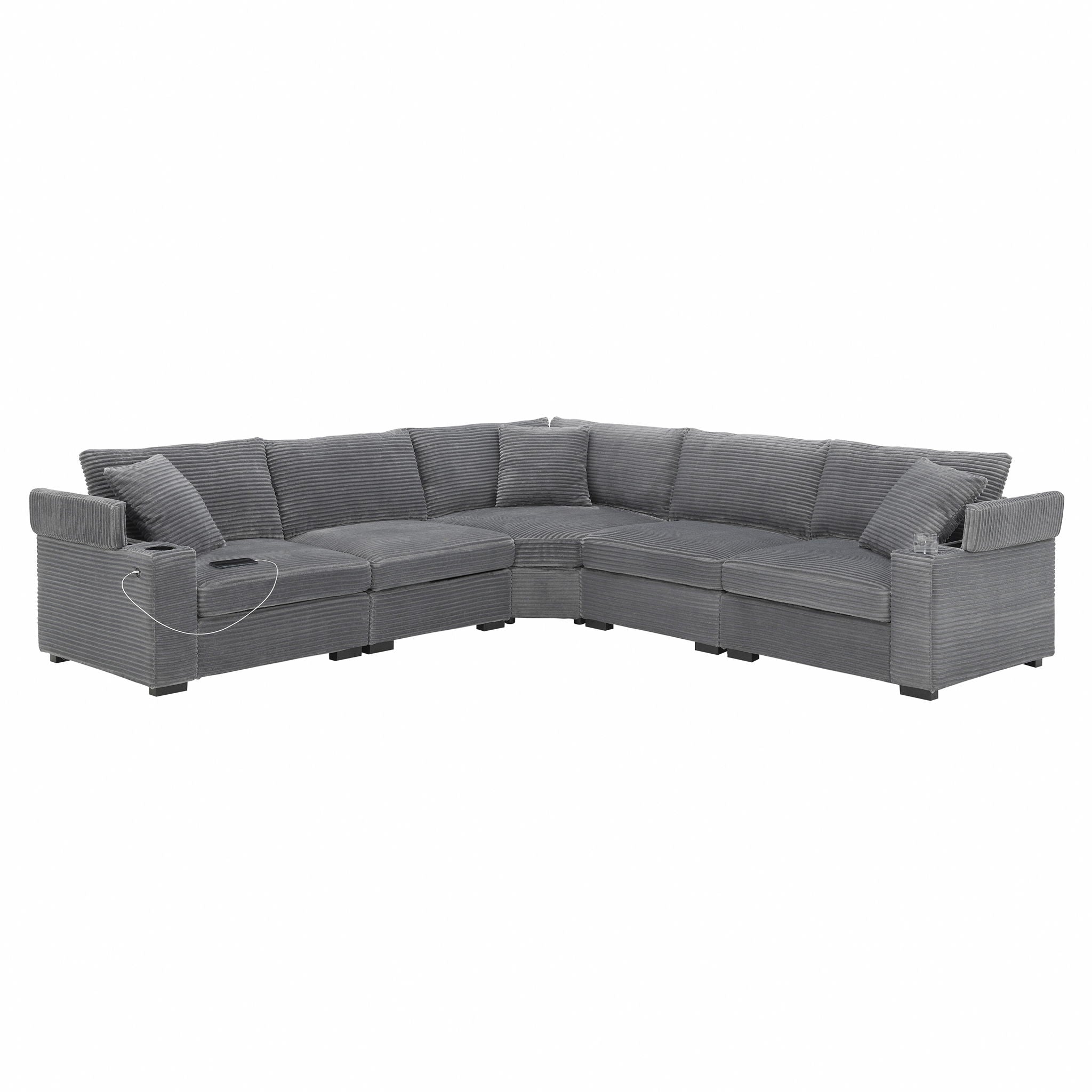 Convertible L Shaped Sectional Corner Couch With Armrest Storage Cup Holders USB Charger, Irregular Corner Oversized Comfy Modular Sofa
