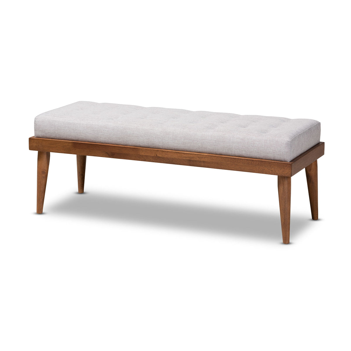 Linus Mid-Century Modern Greyish Beige Fabric Upholstered and Button Tufted Wood Bench
