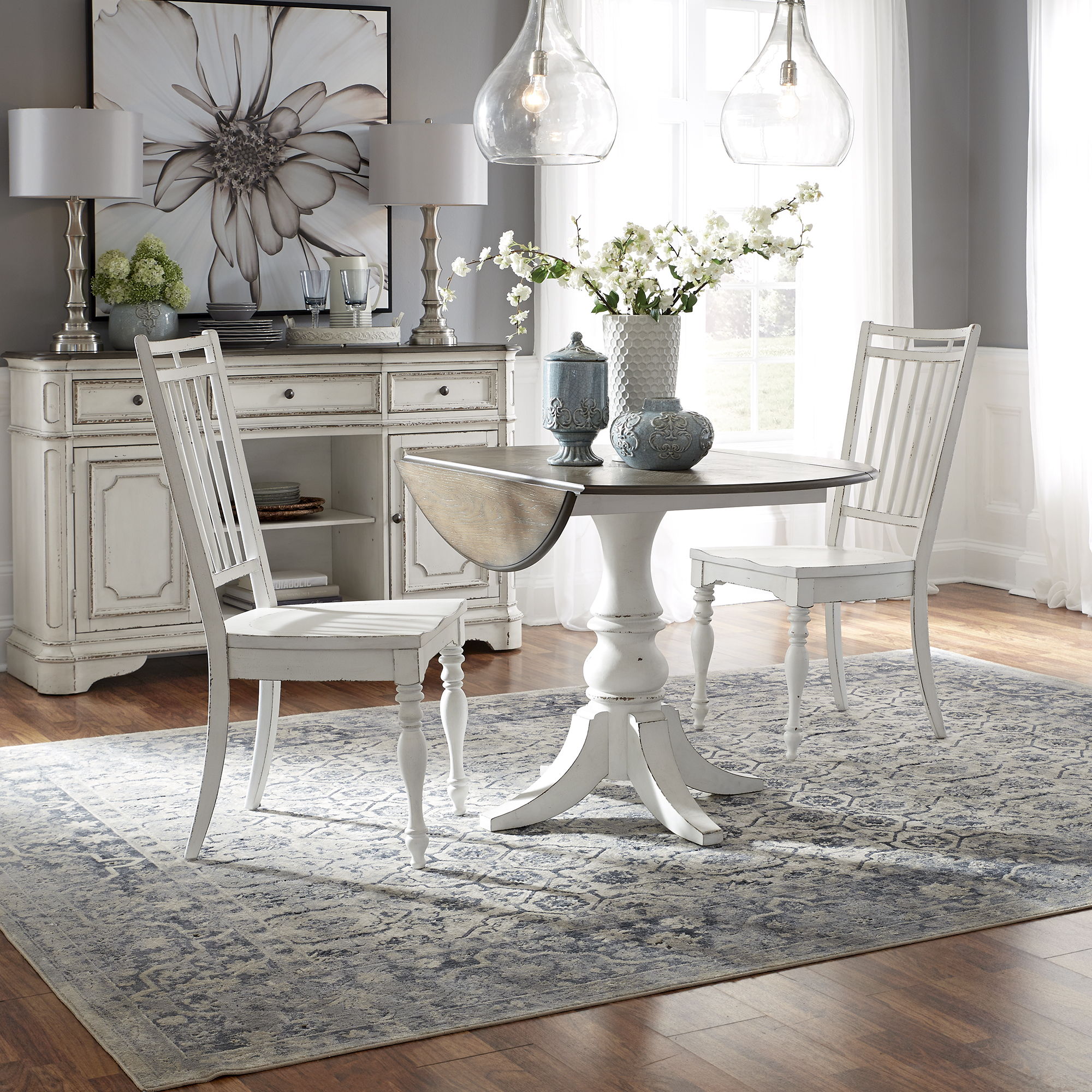 Liberty Furniture Magnolia Manor - 3 Piece Drop Leaf Table Set - White | Meri Furniture