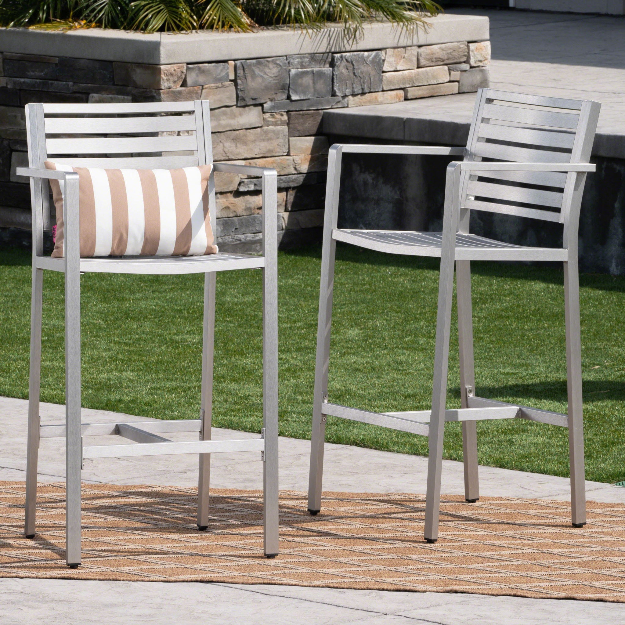 Outdoor Aluminum Rust Proof Barstools (Set of 2) - Silver