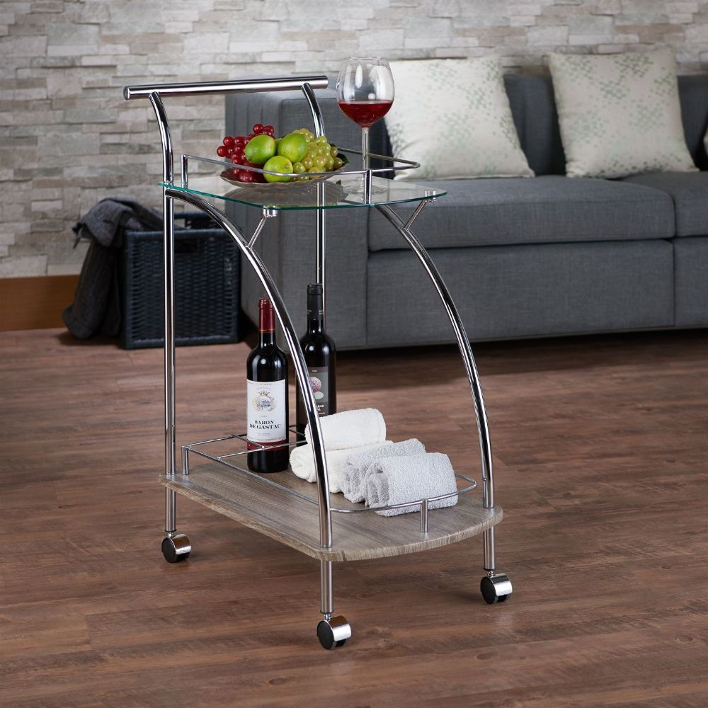 ACME Badin - Serving Cart - Chrome & Clear Glass | Meri Furniture