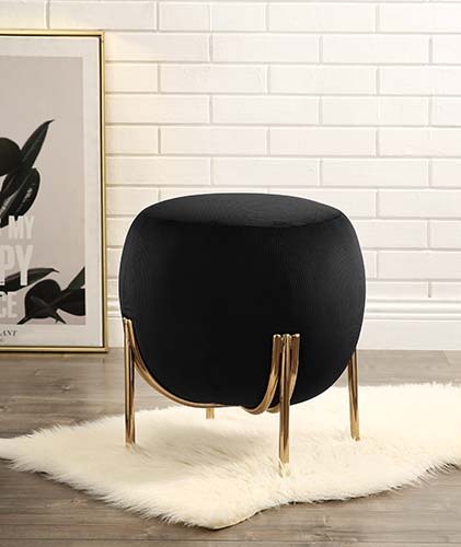 ACME Assembled, Backless Round Ottoman (NO Storage) • Fully Padded Seat: Corduroy • Armless • Wooden Inner Frame • Metal Straight Leg | Meri Furniture