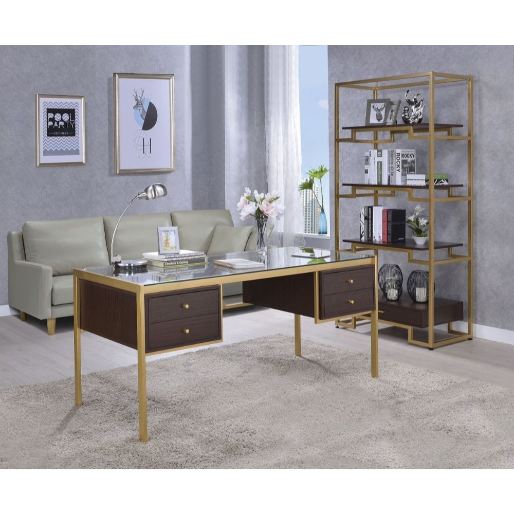 Yumia - Writing Desk - Gold & Walnut