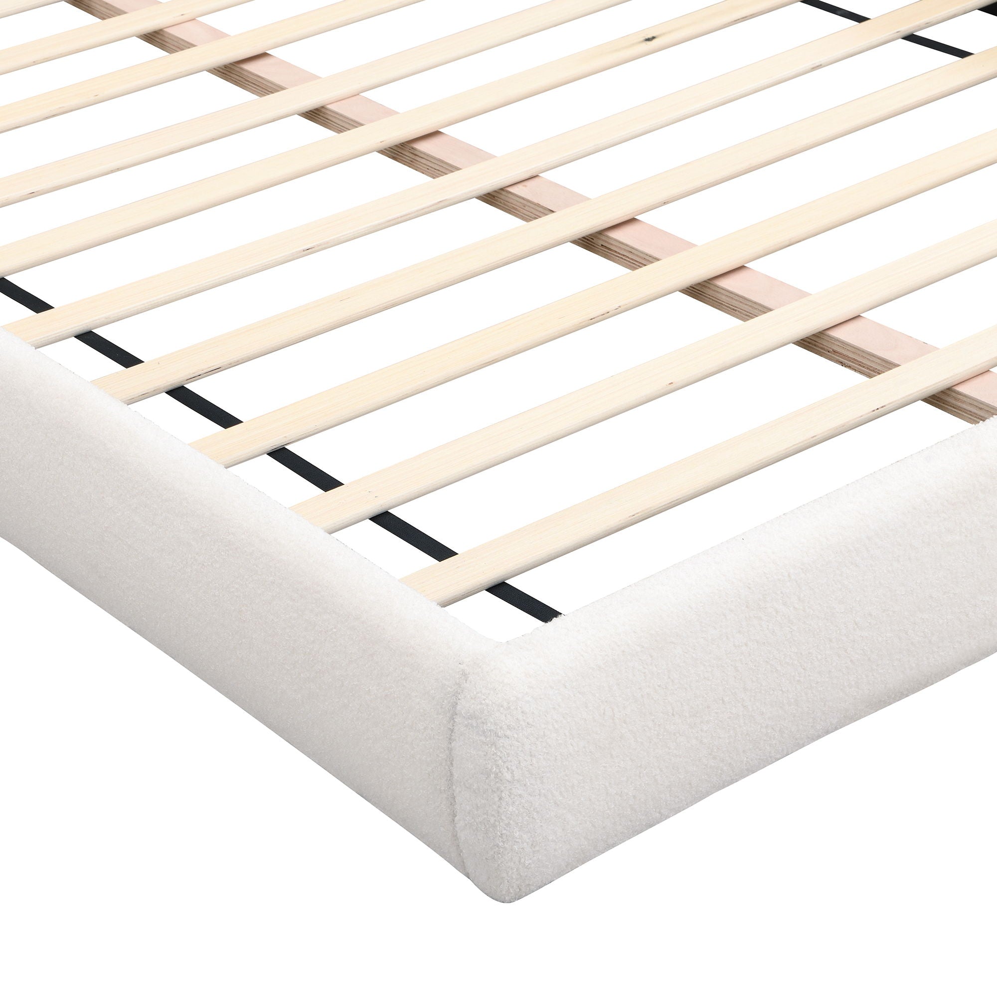 Queen Arched Bed With Small Table, Floor Standing Design - Beige