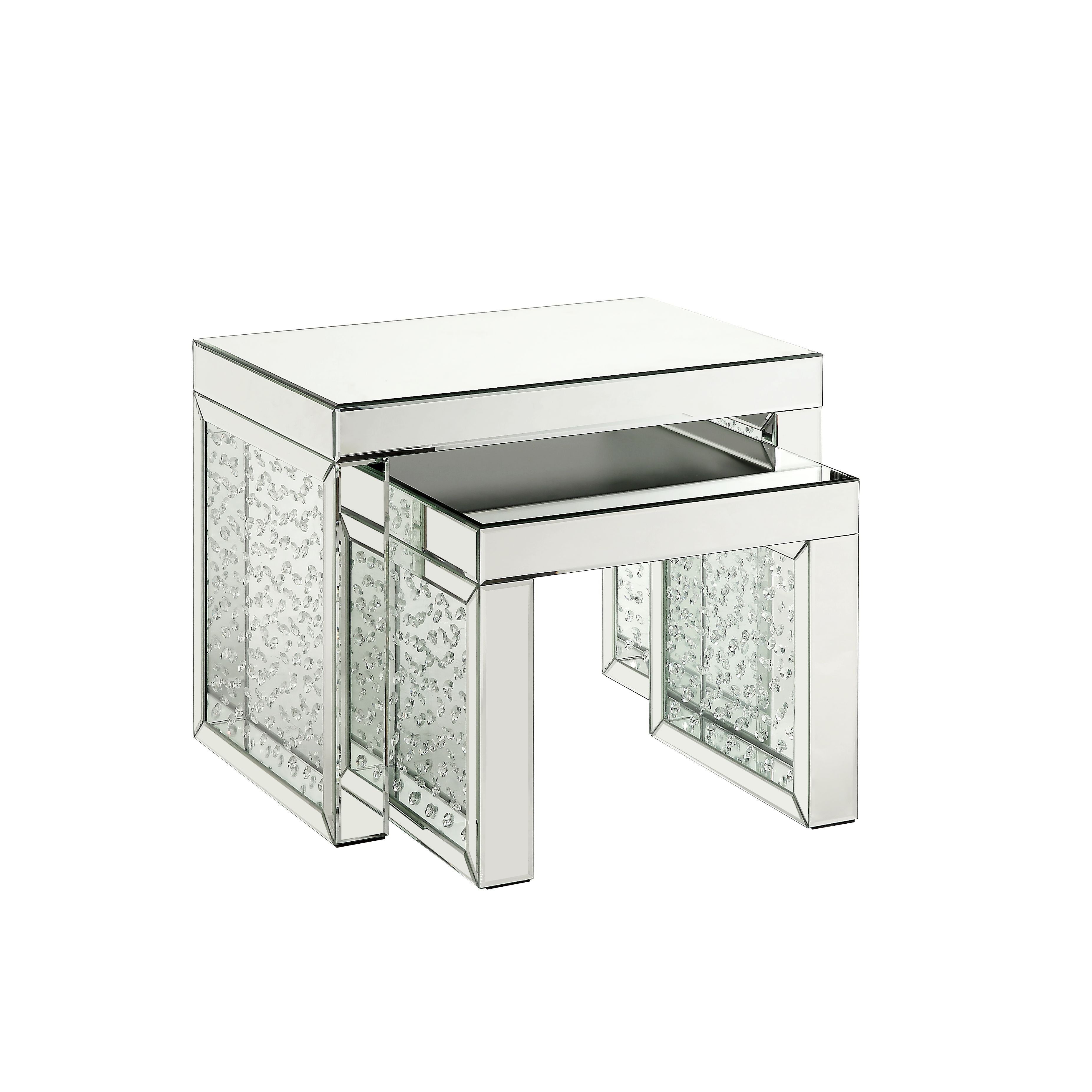ACME Nysa - Accent Table - Mirrored & Faux Crystals Inlay - 16" | Meri Furniture