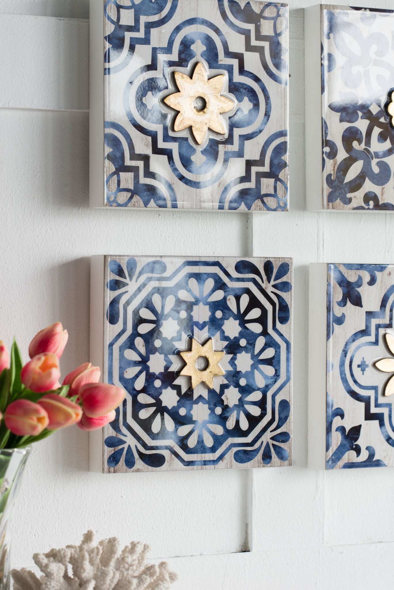 Abstract, And Wall Decor Accents (Set of 4) - White / Blue