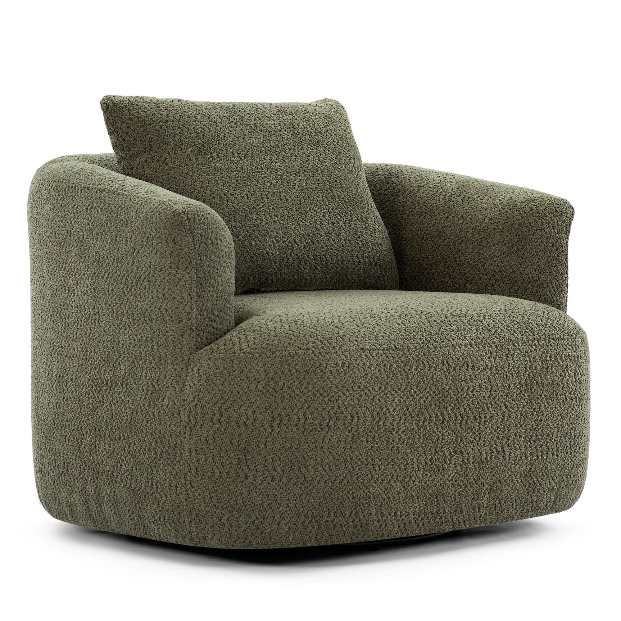 360° Swivel Barrel Sofa Chair With Throw Pillow, Chenille Upholstered Accent Chair