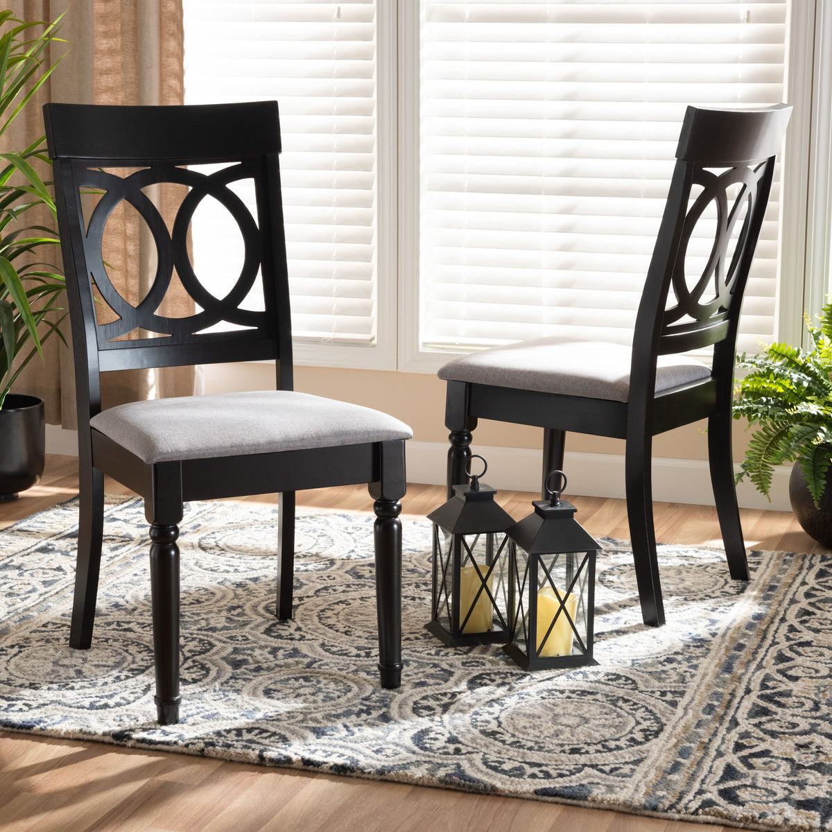 Lucie Modern and Contemporary Grey Fabric Upholstered and Espresso Brown Finished Wood 2-Piece Dining Chair Set