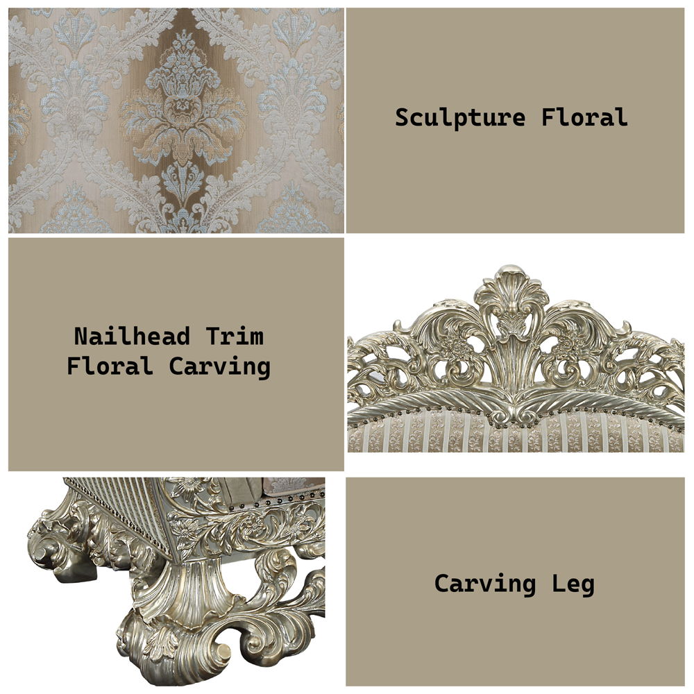 Sorina - Chair With 2 Pillows - Velvet, Fabric & Antique Gold