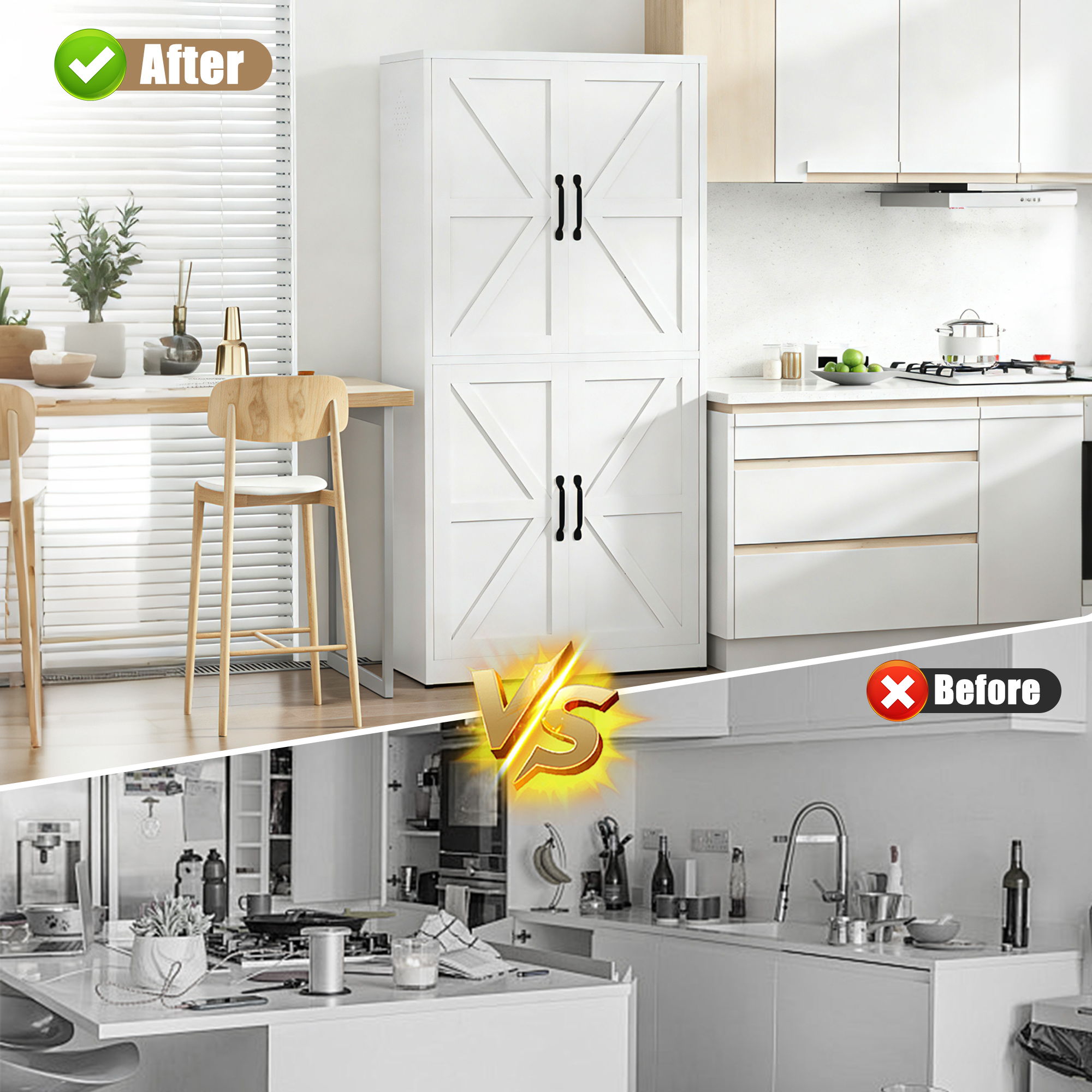 Kitchen Pantry Cabinet With Adjustable Shelves, Heavy Duty Storage - White